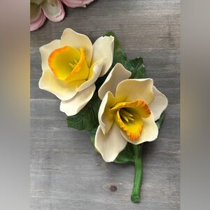 Vintage Capodimonte Orange Yellow Orchid Flower Fine Porcelain Made in Italy